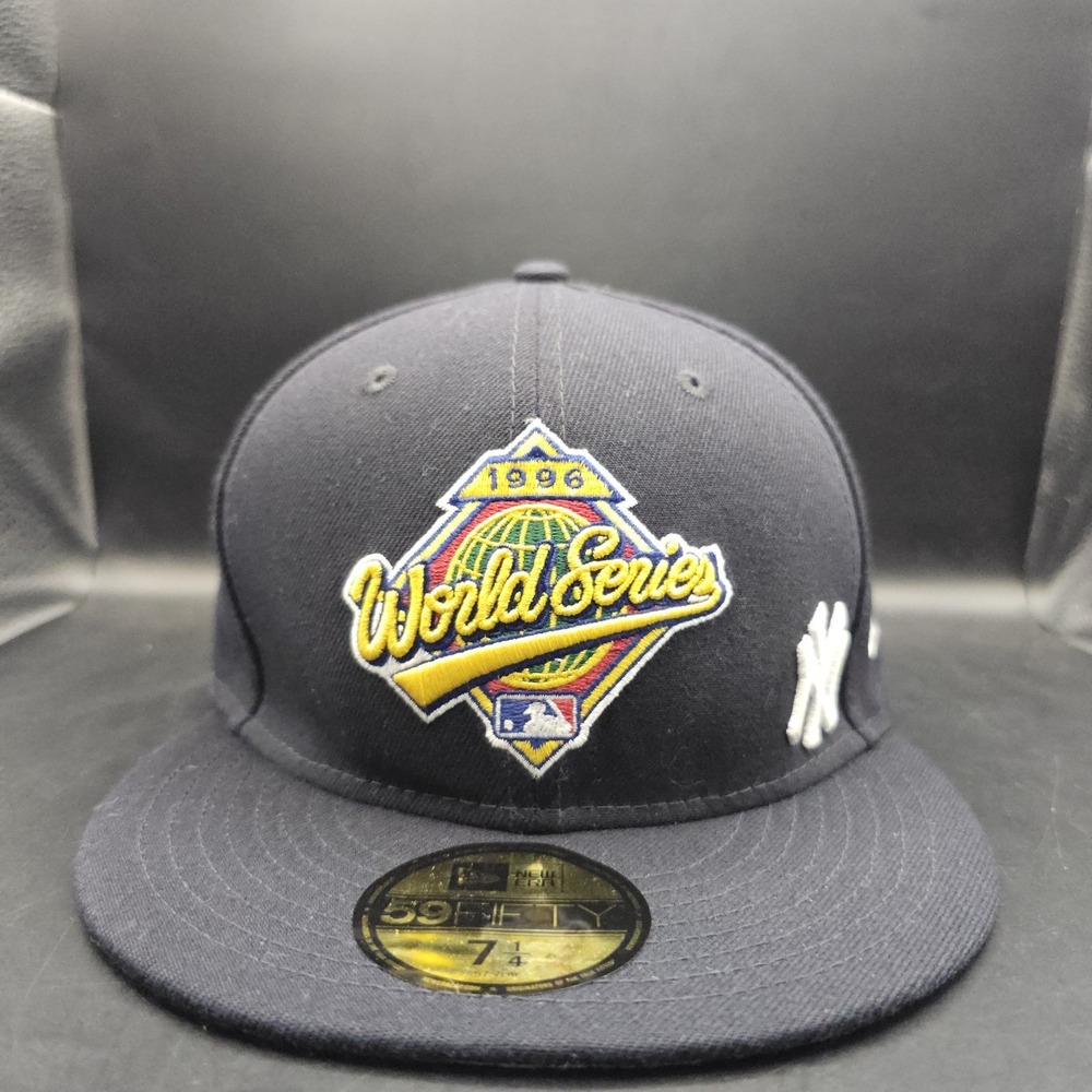 New York Yankees Cap Hat Men's Fitted 7-1/4 Navy '96 WS Patch New Era 59fifty